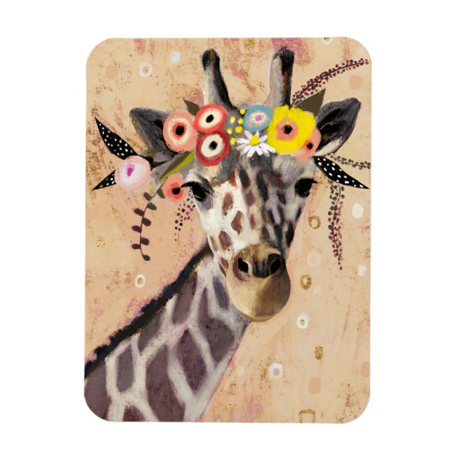 Klimt Giraffe | Krona i blommor Magnet (Vertikal)