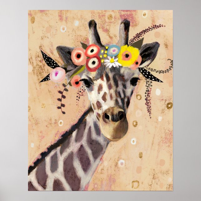 Klimt Giraffe | Krona i blommor Poster (Framsidan)