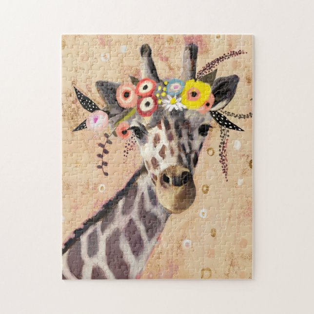 Klimt Giraffe | Krona i blommor Pussel (Vertikal)