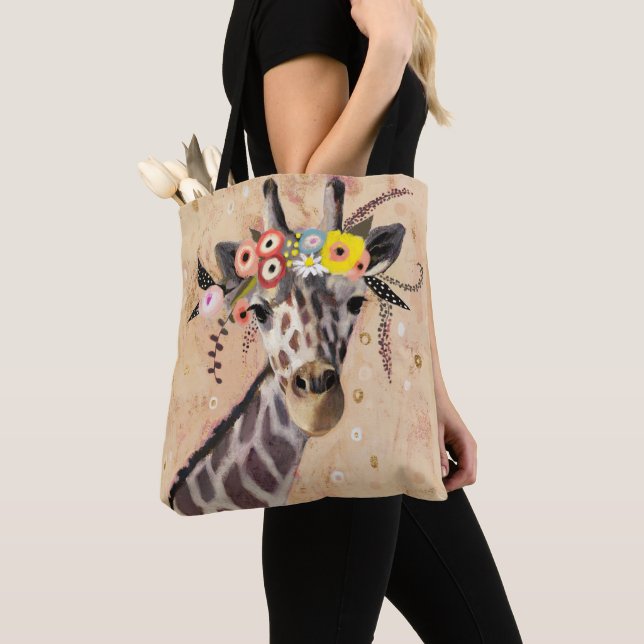 Klimt Giraffe | Krona i blommor Tygkasse (Närbild)