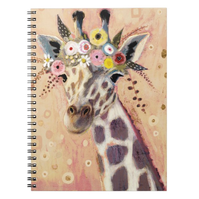 Klimt Giraffe | Tillagt i blommor Anteckningsbok (Framsidan)
