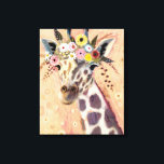 Klimt Giraffe | Tillagt i blommor Canvastryck<br><div class="desc">Den här utskriften har en söt giraff i krona på blommor | Av Victoria Borges</div>