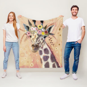 Klimt Giraffe Tillagt i blommor Fleecefilt