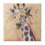 Klimt Giraffe | Tillagt i blommor Kakelplatta<br><div class="desc">Den här utskriften har en söt giraff i krona på blommor | Av Victoria Borges</div>