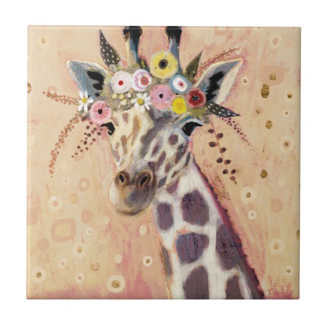 Klimt Giraffe | Tillagt i blommor Kakelplatta (Framsidan)
