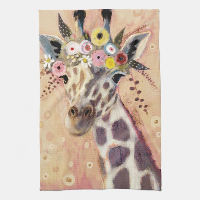 Klimt Giraffe | Tillagt i blommor Kökshandduk (Vertikal)