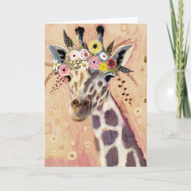 Klimt Giraffe| Tillagt i blommor Kort (Framsida)