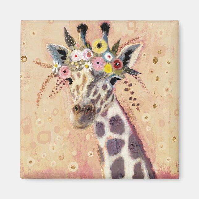 Klimt Giraffe | Tillagt i blommor Magnet (Framsidan)