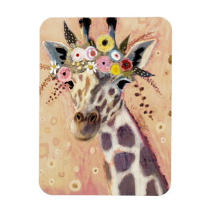 Klimt Giraffe Tillagt i blommor Magnet