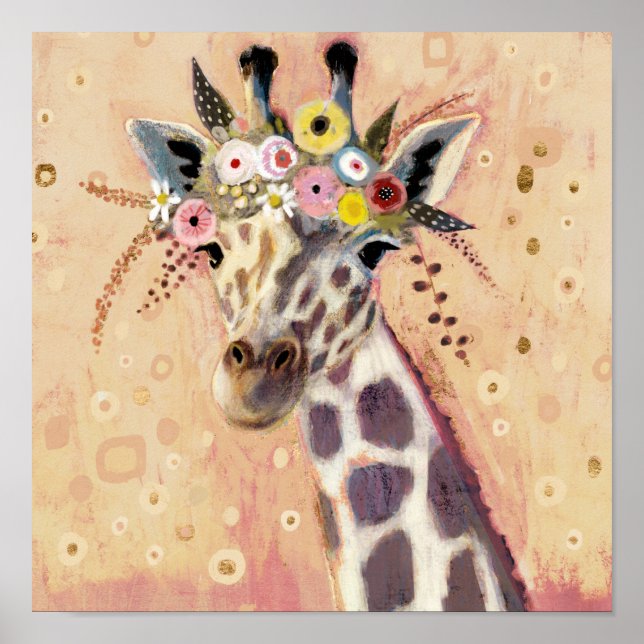 Klimt Giraffe | Tillagt i blommor Poster (Framsidan)
