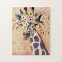 Klimt Giraffe | Tillagt i blommor Pussel