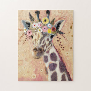 Klimt Giraffe Tillagt i blommor Pussel