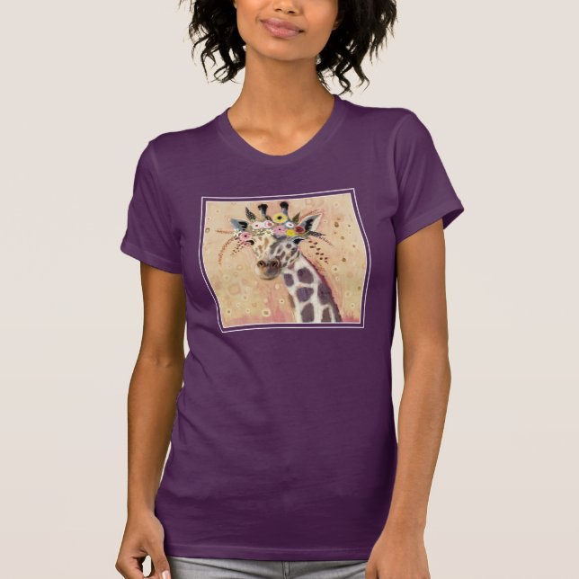Klimt Giraffe | Tillagt i blommor T Shirt (Framsida)