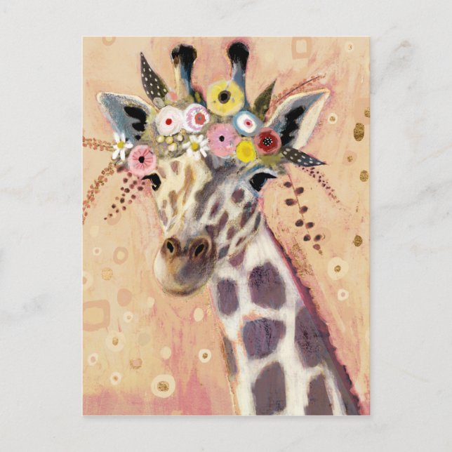 Klimt Giraffe | Tillagt i blommor Vykort (Framsida)