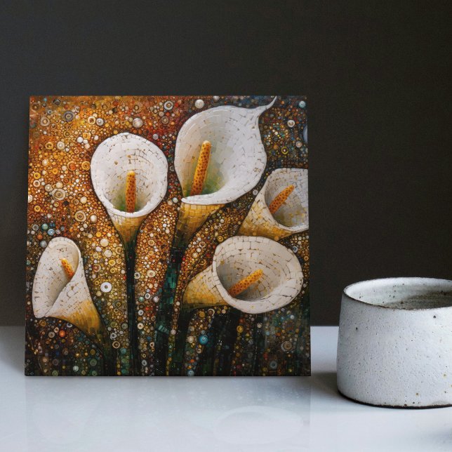 Klimt Golden Calla Lilies Symbolism Art nouveau Kakelplatta (Skapare uppladdad)