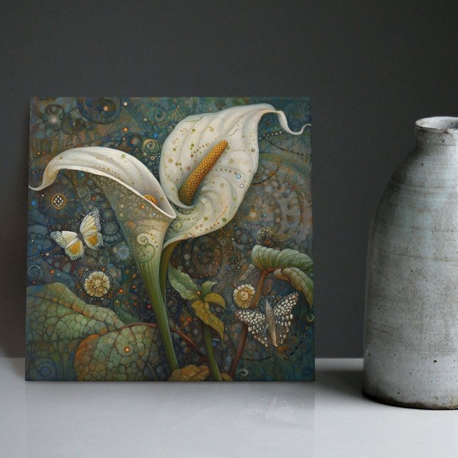 Klimt Golden Calla Lily Butterfly Art nouveau Kakelplatta (Skapare uppladdad)