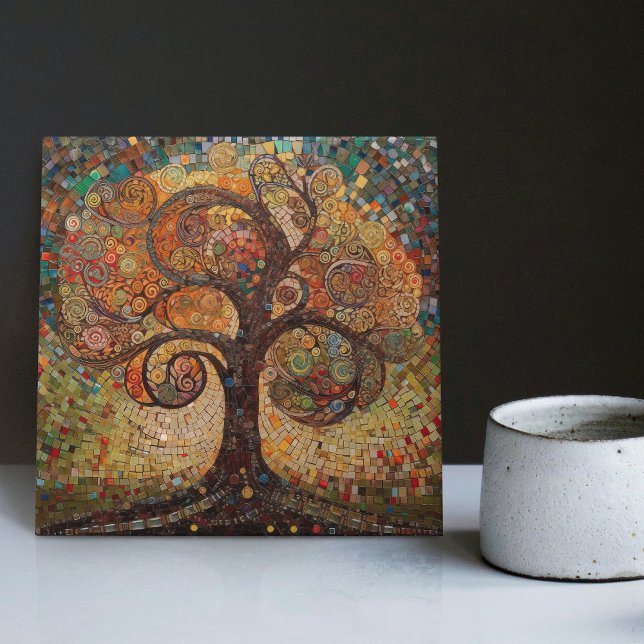 Klimt Golden Livets träd Abstrakt Art nouveau Cer Kakelplatta (Skapare uppladdad)