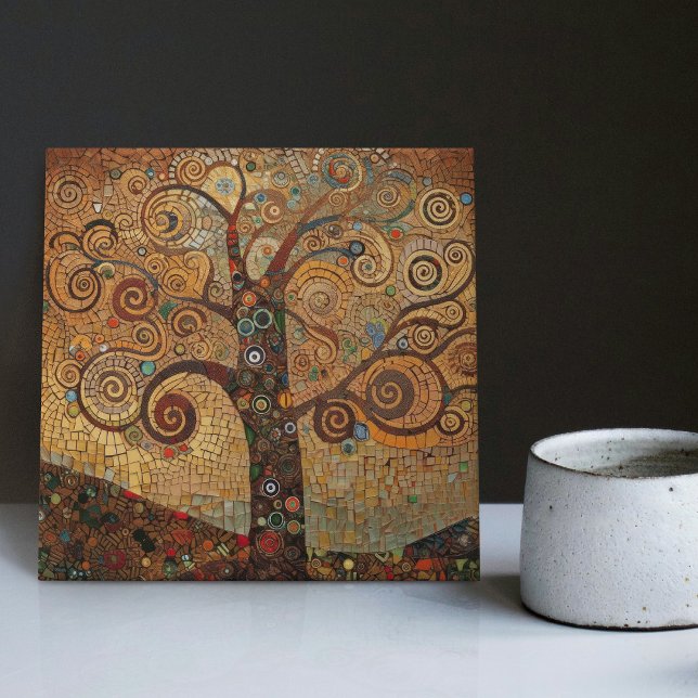 Klimt Golden Livets träd Abstrakt Art nouveau Cer Kakelplatta (Skapare uppladdad)