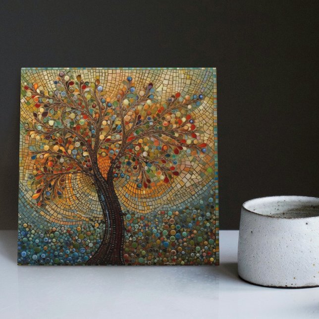 Klimt Golden Livets träd Abstrakt Art nouveau Kakelplatta (Skapare uppladdad)