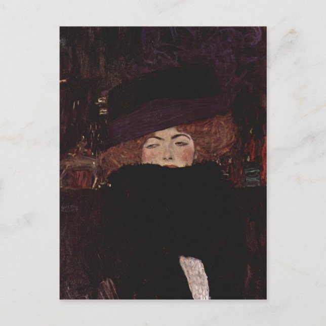 Klimt, Gustav Dame mit Hut und Federboa 1909 Techn Vykort (Framsida)