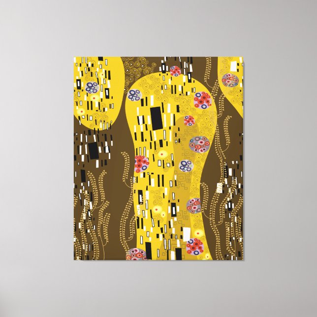 Klimt Inspired Guld Mönster Art nouveau Kiss Canvastryck (Framsida)