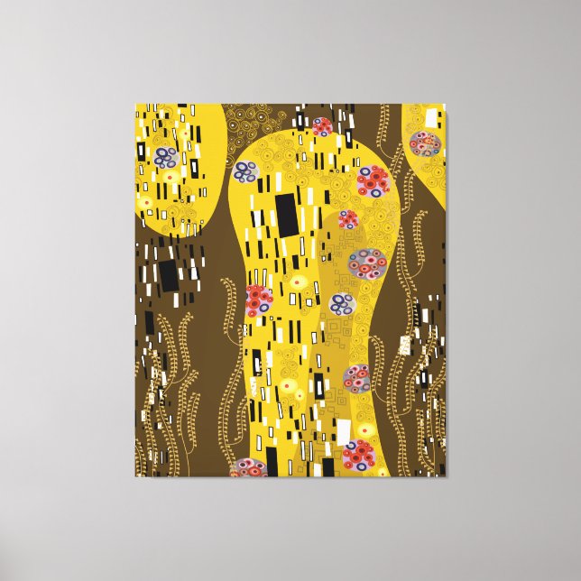 Klimt Inspired Guld Mönster Art nouveau Kiss Canvastryck (Framsida)