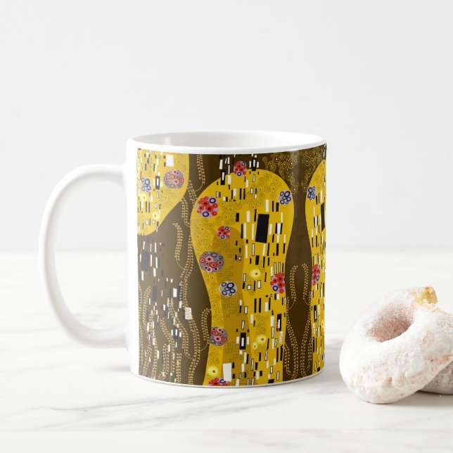 Klimt Inspired Guld Mönster Art nouveau Kiss Kaffemugg (Med munk)