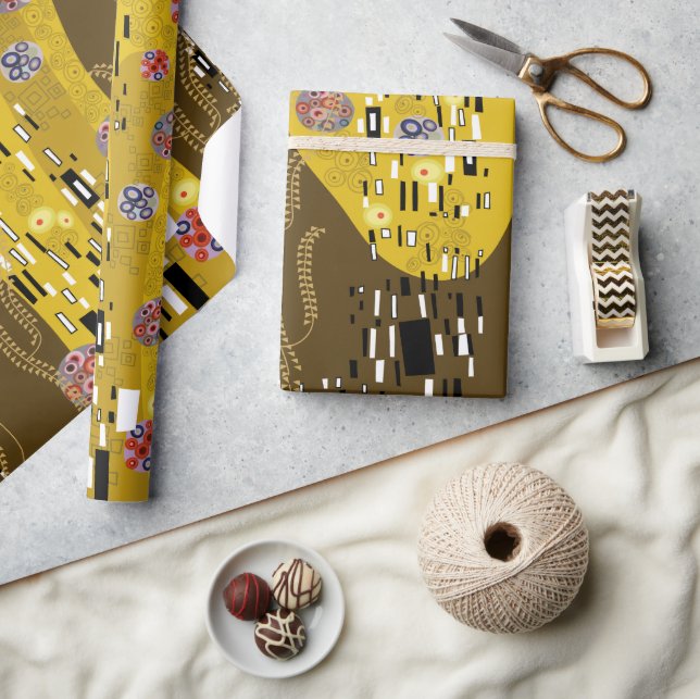 Klimt Inspired Guld Mönster Art nouveau Kiss Presentpapper (Hantverk)