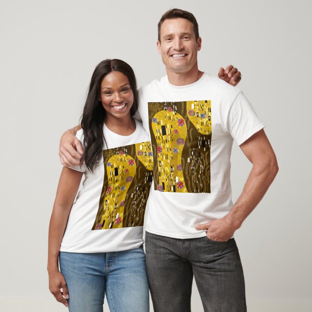 Klimt Inspired Guld Mönster Art nouveau Kiss T Shirt (Unisex)