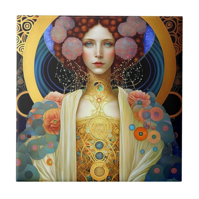 Klimt Inspired Queen Goddes Fantasy Art Kakelplatta (Framsidan)
