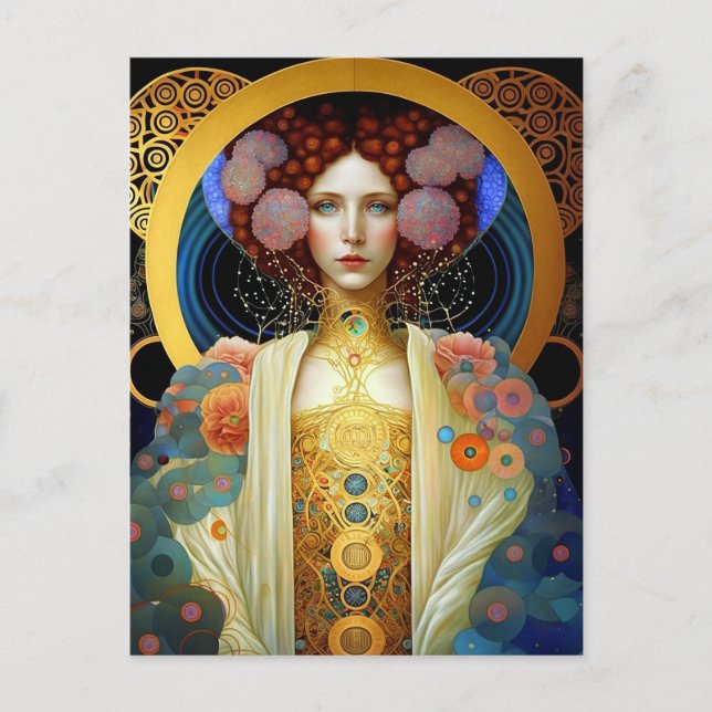 Klimt Inspired Queen Goddes Fantasy Art Vykort (Framsida)
