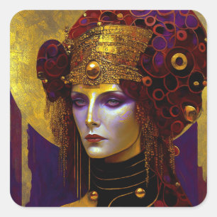 Klimt Inspired Queen Goddes Square Sticker Fyrkantigt Klistermärke