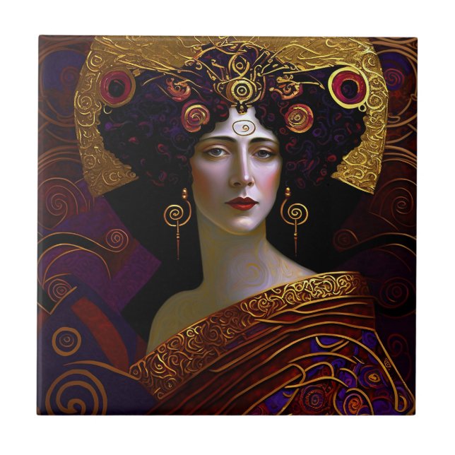 Klimt Inspired Queen Goddess Ceramic Tile Kakelplatta (Framsidan)