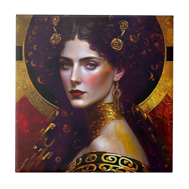 Klimt Inspired Queen Goddess Ceramic Tile Kakelplatta (Framsidan)