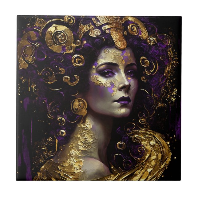 Klimt Inspired Queen Goddess Ceramic Tile Kakelplatta (Framsidan)