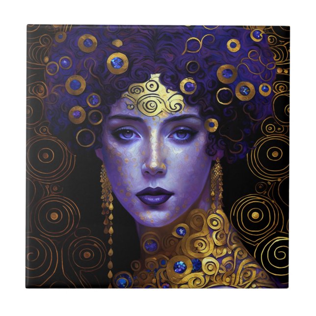 Klimt Inspired Queen Goddess Ceramic Tile Kakelplatta (Framsidan)