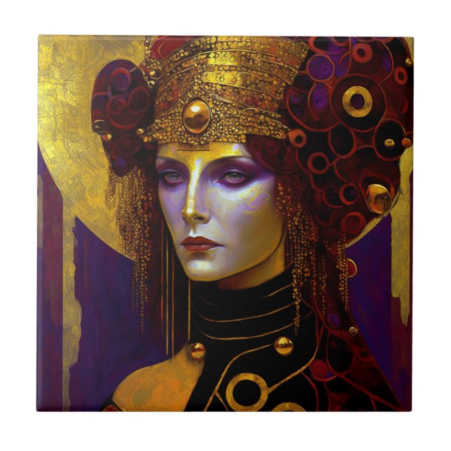 Klimt Inspired Queen Goddess Ceramic Tile Kakelplatta (Framsidan)