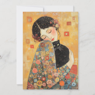 Klimt-Inspired Woman and Cat Inbjudningar