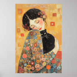 Klimt-Inspired Woman and Cat Poster