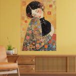 Klimt-Inspired Woman and Cat Poster<br><div class="desc">En drömmande,  Klimt-inspirerad målning av en kvinna som omfamnar en svart katt,  som har intrikat blommigt och guld mönster. De varma nyheterna och de känsliga penseldragen framkallar en känsla av kärlek,  komfort och konstnärlig elegans.</div>