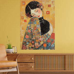 Klimt-Inspired Woman and Cat Poster