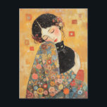 Klimt-Inspired Woman and Cat Vykort<br><div class="desc">En drömmande,  Klimt-inspirerad målning av en kvinna som omfamnar en svart katt,  som har intrikat blommigt och guld mönster. De varma nyheterna och de känsliga penseldragen framkallar en känsla av kärlek,  komfort och konstnärlig elegans.</div>