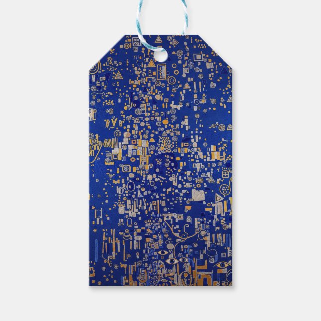Klimt Inspirerad blå, guld, platina koppar  Presentetikett (Framsidan)
