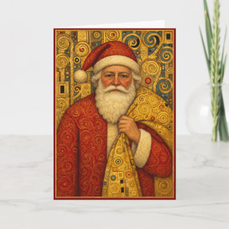 Klimt-inspirerad julkort med tomte i vintage-stil kort