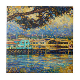 Klimt-inspirerade Golden Monterey Harbor Dreams Kakelplatta