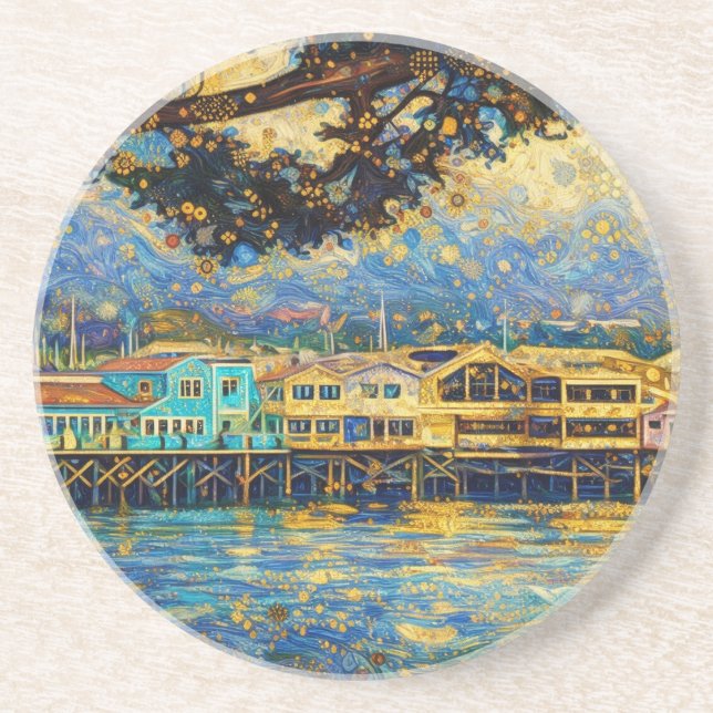 Klimt-inspirerade Golden Monterey Harbor Dreams Underlägg (Framsidan)