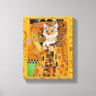 Klimt kattkvinna i guld- konstparodi canvastryck