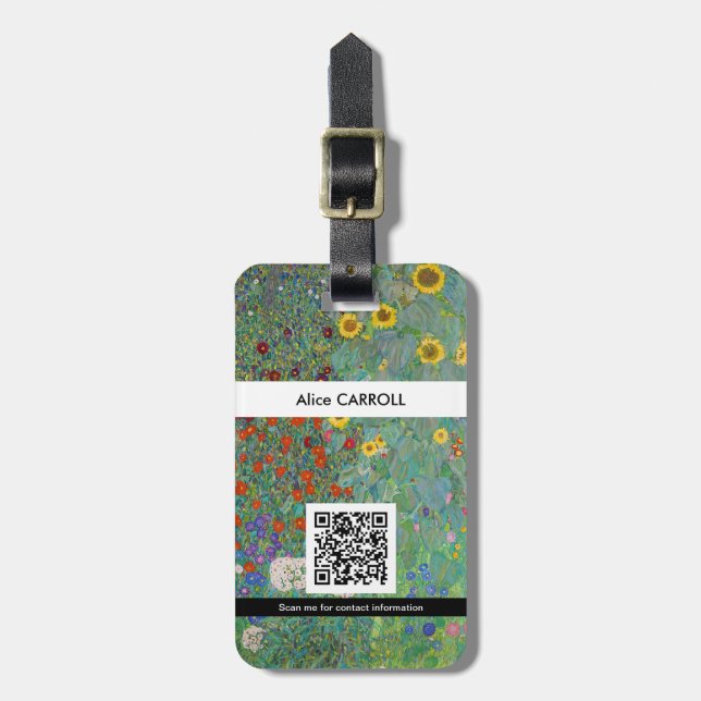 Klimt - Land Garden med solblommor - QR-kod Bagagebricka (Vertikal Framsida)