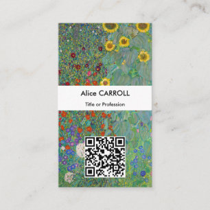 Klimt - Land Garden med solblommor - QR-kod Visitkort