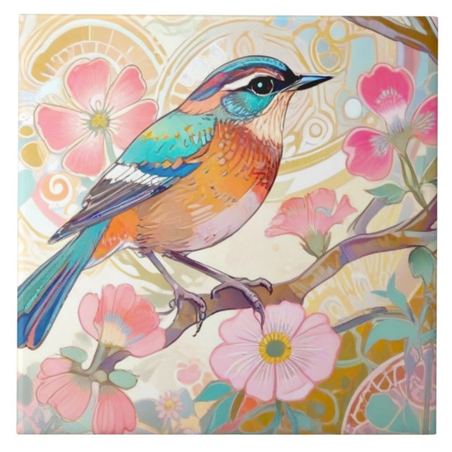 Klimt Oriental Asian Art nouveau Inspo Blommigt Bi Kakelplatta (Framsidan)